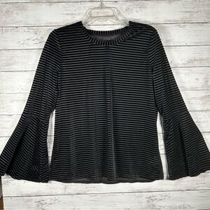 Michael Kors Velvet Shadow Stripe Bell Black Sleeve Top M